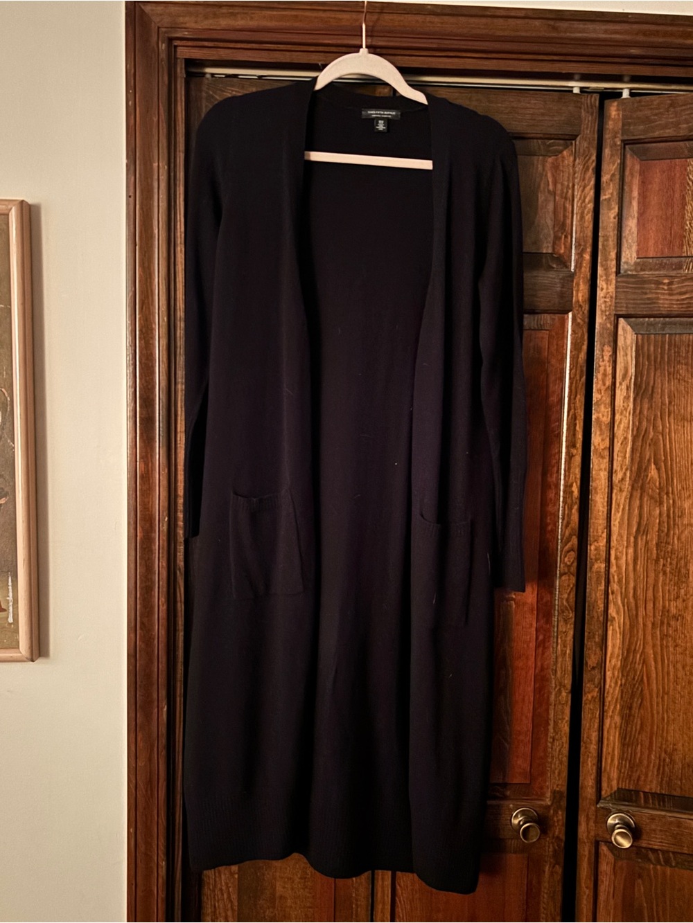 Long Cashmere Black Open-Front Cardigan